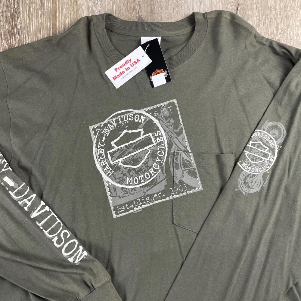 Harley Davidson 2XL T-Shirt Y2K Long Sleeve Flame Skull USA Made NEW OLD STOCK